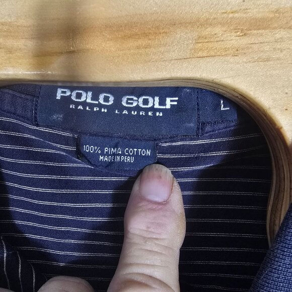 Polo Golf Ralph Lauren Navy & White Striped Pima Cotton Mens Polo Shirt L - Picture 5 of 6